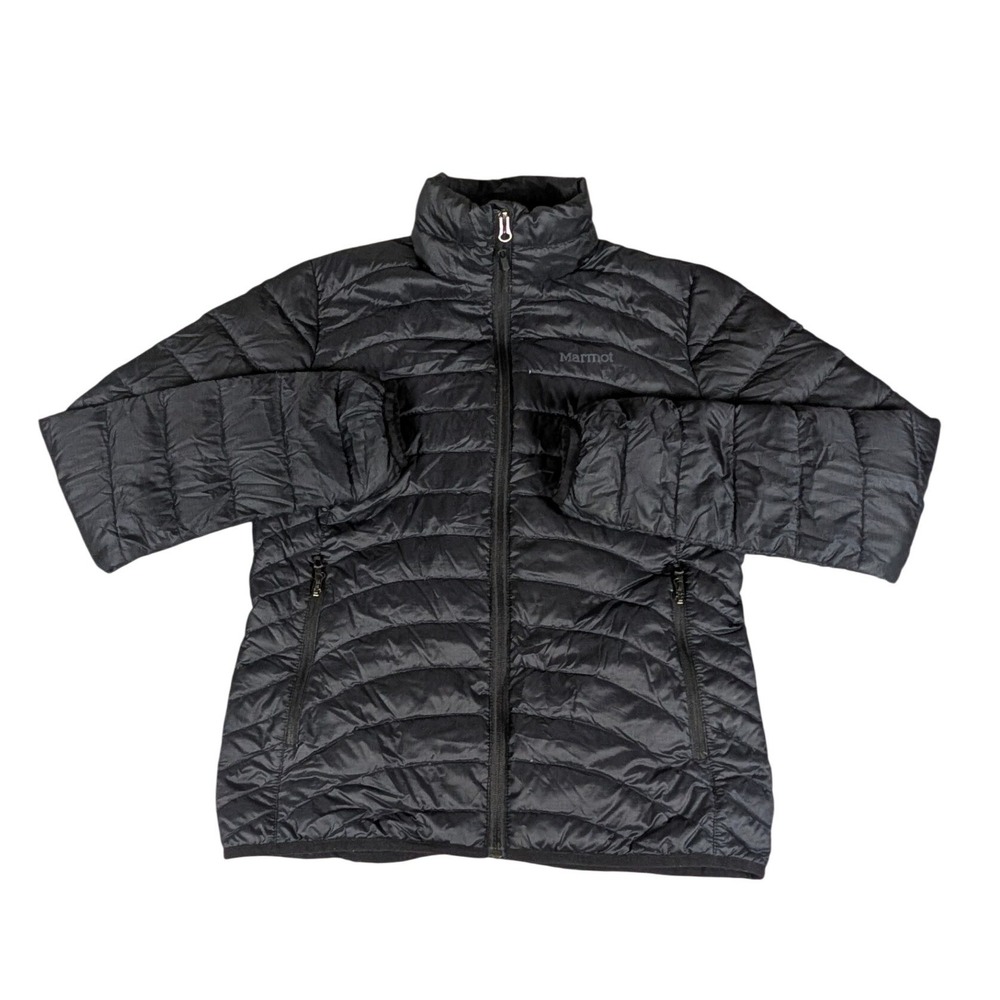 Marmot Puffer Jacket Womens Small Black Quilted Full Zip Mock Neck Excellent
